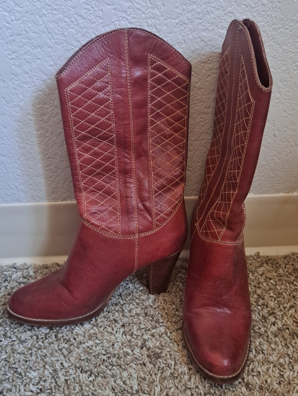 9 Nine West Vintage Red Leather Heeled Cowgirl Boots Size 7